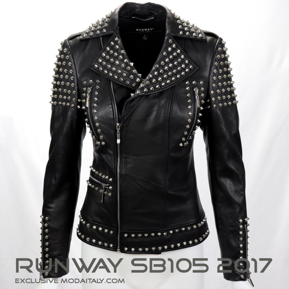 RunWay Black Studded Lamb Leather Biker Jacket